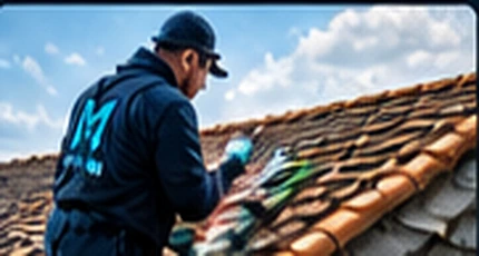 Cleaner working on gutters