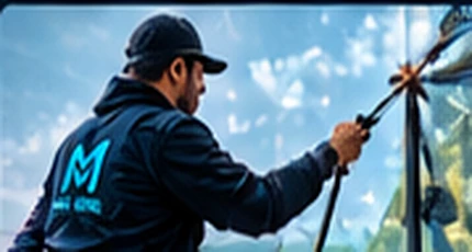 Window cleaner working on glass